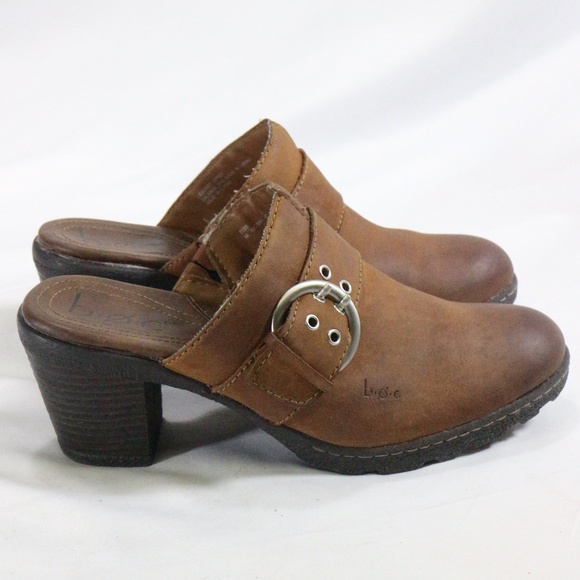 BORN SHOES Brown Leather Buckle Strap Mules Sz 7 US Women - Picture 2 of 8